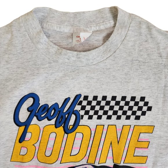 DS VINTAGE GEOFF BODINE L T-SHIRT NASCAR WINSTON CUP CHECKED GRAPHIC 1990 90'S - Picture 3 of 6